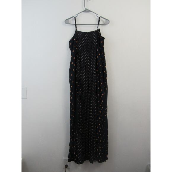 Banana Republic Size 14 Navy & Beige Polka Dot Pleated Maxi Dress Twee Flirty - Picture 5 of 5
